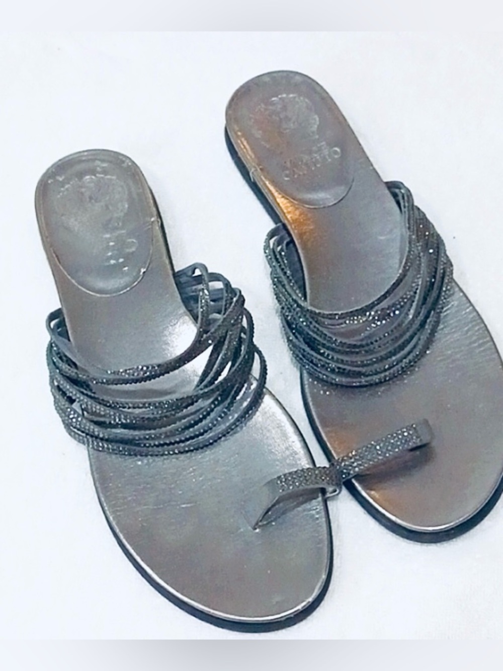 Vince Camuto Women's Black Beaded Strappy Slide Sandals